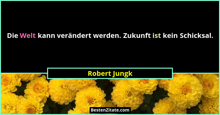 Die Welt kann verändert werden. Zukunft ist kein Schicksal.... - Robert Jungk