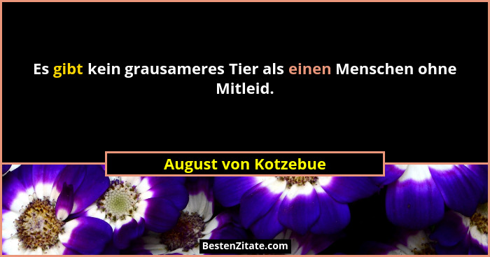Es gibt kein grausameres Tier als einen Menschen ohne Mitleid.... - August von Kotzebue