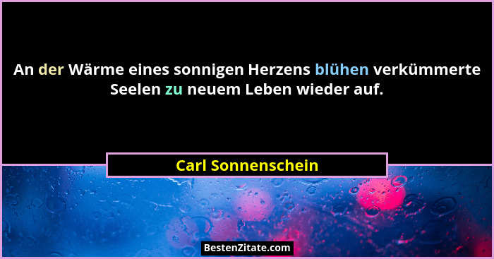 An der Wärme eines sonnigen Herzens blühen verkümmerte Seelen zu neuem Leben wieder auf.... - Carl Sonnenschein