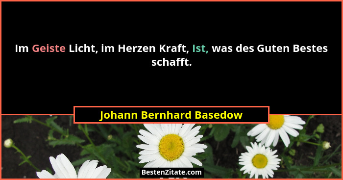 Im Geiste Licht, im Herzen Kraft, Ist, was des Guten Bestes schafft.... - Johann Bernhard Basedow