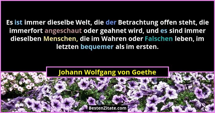 Es ist immer dieselbe Welt, die der Betrachtung offen steht, die immerfort angeschaut oder geahnet wird, und es sind imme... - Johann Wolfgang von Goethe