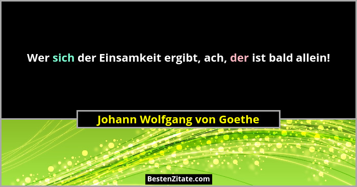 Wer sich der Einsamkeit ergibt, ach, der ist bald allein!... - Johann Wolfgang von Goethe