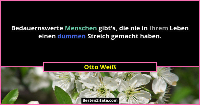 Bedauernswerte Menschen gibt's, die nie in ihrem Leben einen dummen Streich gemacht haben.... - Otto Weiß