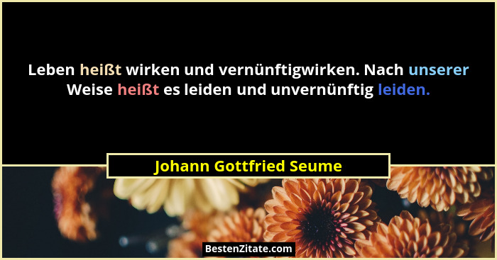 Leben heißt wirken und vernünftigwirken. Nach unserer Weise heißt es leiden und unvernünftig leiden.... - Johann Gottfried Seume