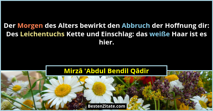 Der Morgen des Alters bewirkt den Abbruch der Hoffnung dir: Des Leichentuchs Kette und Einschlag: das weiße Haar ist e... - Mirzâ 'Abdul Bendil Qâdir