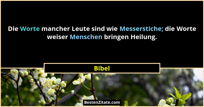 Die Worte mancher Leute sind wie Messerstiche; die Worte weiser Menschen bringen Heilung.... - Bibel