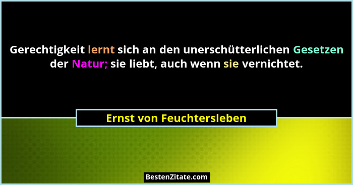 Gerechtigkeit lernt sich an den unerschütterlichen Gesetzen der Natur; sie liebt, auch wenn sie vernichtet.... - Ernst von Feuchtersleben