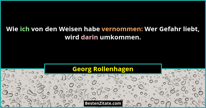 Wie ich von den Weisen habe vernommen: Wer Gefahr liebt, wird darin umkommen.... - Georg Rollenhagen