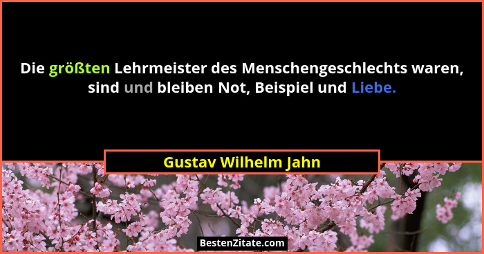 Die größten Lehrmeister des Menschengeschlechts waren, sind und bleiben Not, Beispiel und Liebe.... - Gustav Wilhelm Jahn