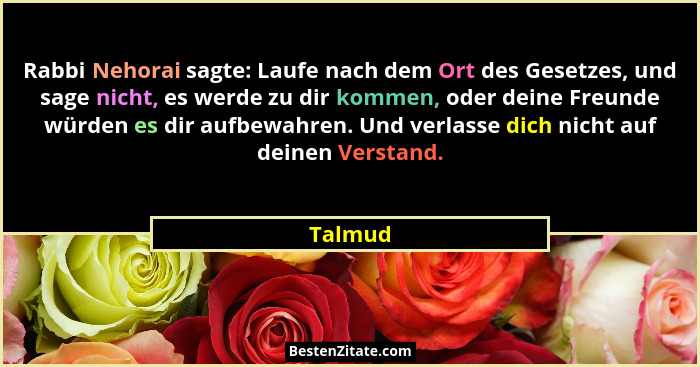 Rabbi Nehorai sagte: Laufe nach dem Ort des Gesetzes, und sage nicht, es werde zu dir kommen, oder deine Freunde würden es dir aufbewahren. U... - Talmud