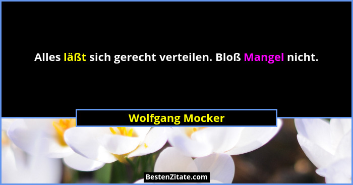 Alles läßt sich gerecht verteilen. Bloß Mangel nicht.... - Wolfgang Mocker