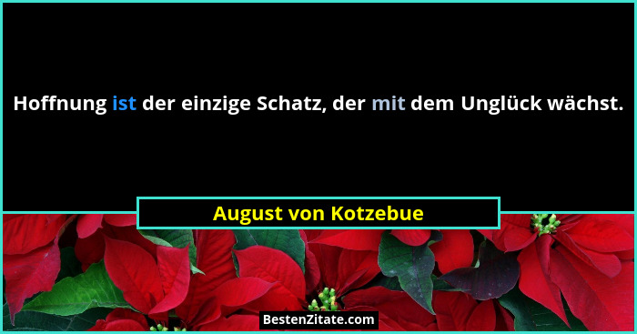 Hoffnung ist der einzige Schatz, der mit dem Unglück wächst.... - August von Kotzebue