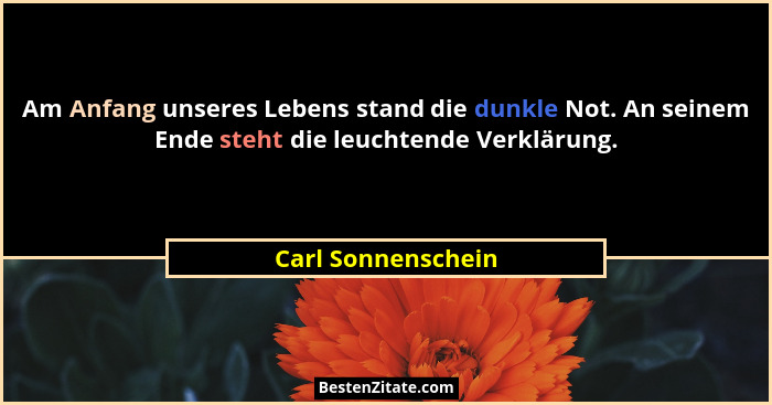 Am Anfang unseres Lebens stand die dunkle Not. An seinem Ende steht die leuchtende Verklärung.... - Carl Sonnenschein