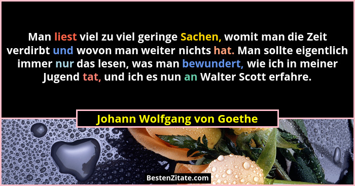 Man liest viel zu viel geringe Sachen, womit man die Zeit verdirbt und wovon man weiter nichts hat. Man sollte eigentlich... - Johann Wolfgang von Goethe