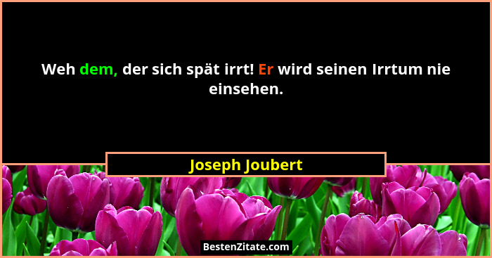 Weh dem, der sich spät irrt! Er wird seinen Irrtum nie einsehen.... - Joseph Joubert