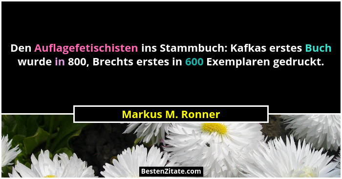 Den Auflagefetischisten ins Stammbuch: Kafkas erstes Buch wurde in 800, Brechts erstes in 600 Exemplaren gedruckt.... - Markus M. Ronner