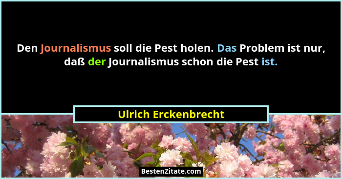 Den Journalismus soll die Pest holen. Das Problem ist nur, daß der Journalismus schon die Pest ist.... - Ulrich Erckenbrecht
