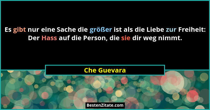 Es gibt nur eine Sache die größer ist als die Liebe zur Freiheit: Der Hass auf die Person, die sie dir weg nimmt.... - Che Guevara