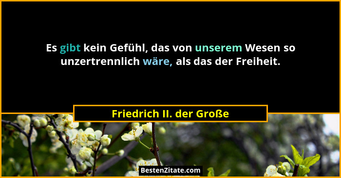 Es gibt kein Gefühl, das von unserem Wesen so unzertrennlich wäre, als das der Freiheit.... - Friedrich II. der Große