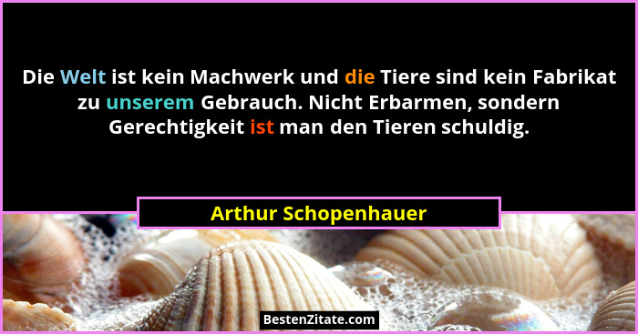 Die Welt ist kein Machwerk und die Tiere sind kein Fabrikat zu unserem Gebrauch. Nicht Erbarmen, sondern Gerechtigkeit ist man d... - Arthur Schopenhauer