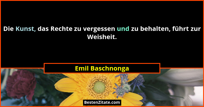Die Kunst, das Rechte zu vergessen und zu behalten, führt zur Weisheit.... - Emil Baschnonga