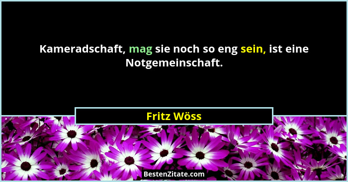 Kameradschaft, mag sie noch so eng sein, ist eine Notgemeinschaft.... - Fritz Wöss