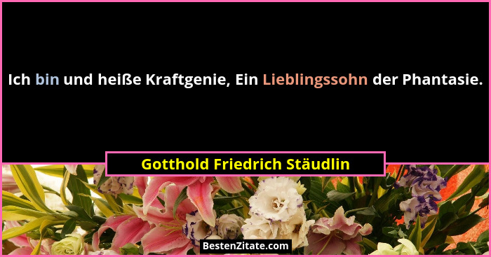 Ich bin und heiße Kraftgenie, Ein Lieblingssohn der Phantasie.... - Gotthold Friedrich Stäudlin