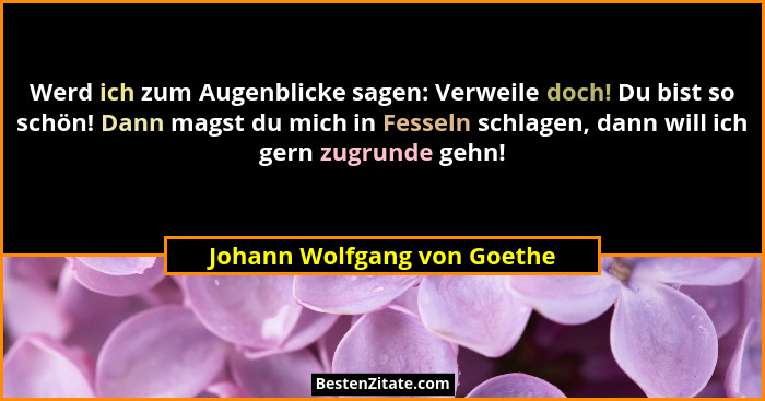 Werd ich zum Augenblicke sagen: Verweile doch! Du bist so schön! Dann magst du mich in Fesseln schlagen, dann will ich ge... - Johann Wolfgang von Goethe