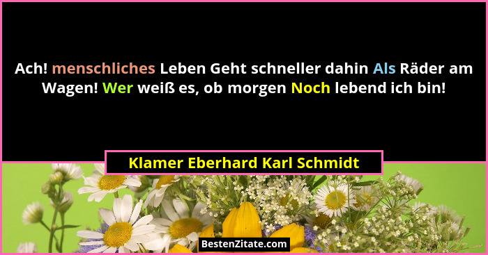 Ach! menschliches Leben Geht schneller dahin Als Räder am Wagen! Wer weiß es, ob morgen Noch lebend ich bin!... - Klamer Eberhard Karl Schmidt