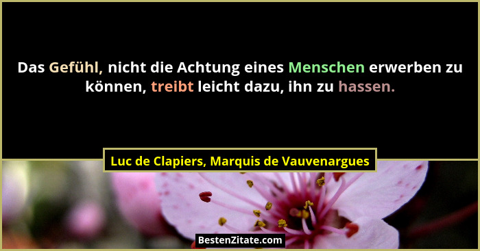 Das Gefühl, nicht die Achtung eines Menschen erwerben zu können, treibt leicht dazu, ihn zu hassen.... - Luc de Clapiers, Marquis de Vauvenargues