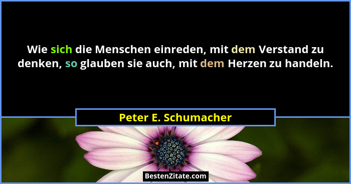 Wie sich die Menschen einreden, mit dem Verstand zu denken, so glauben sie auch, mit dem Herzen zu handeln.... - Peter E. Schumacher