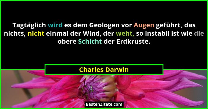 Tagtäglich wird es dem Geologen vor Augen geführt, das nichts, nicht einmal der Wind, der weht, so instabil ist wie die obere Schicht... - Charles Darwin