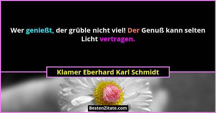 Wer genießt, der grüble nicht viel! Der Genuß kann selten Licht vertragen.... - Klamer Eberhard Karl Schmidt