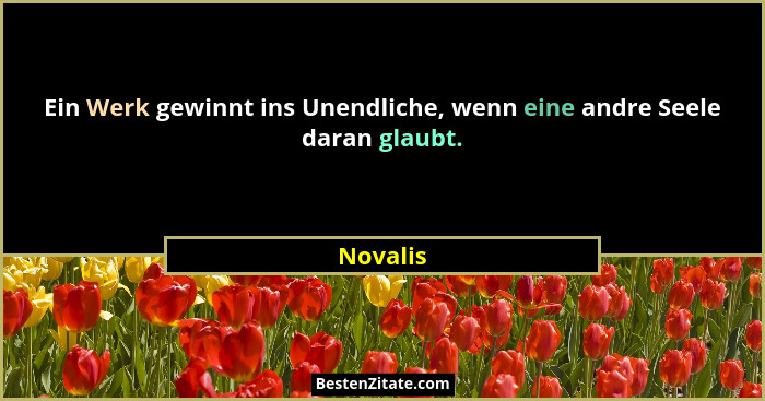 Ein Werk gewinnt ins Unendliche, wenn eine andre Seele daran glaubt.... - Novalis