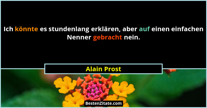 Ich könnte es stundenlang erklären, aber auf einen einfachen Nenner gebracht nein.... - Alain Prost