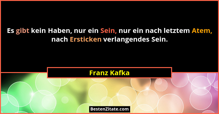 Es gibt kein Haben, nur ein Sein, nur ein nach letztem Atem, nach Ersticken verlangendes Sein.... - Franz Kafka