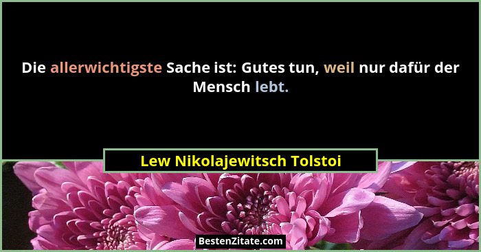 Die allerwichtigste Sache ist: Gutes tun, weil nur dafür der Mensch lebt.... - Lew Nikolajewitsch Tolstoi