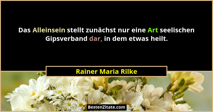 Das Alleinsein stellt zunächst nur eine Art seelischen Gipsverband dar, in dem etwas heilt.... - Rainer Maria Rilke