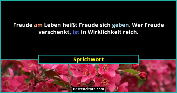 Freude am Leben heißt Freude sich geben. Wer Freude verschenkt, ist in Wirklichkeit reich.... - Sprichwort