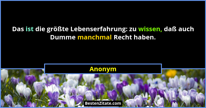 Das ist die größte Lebenserfahrung: zu wissen, daß auch Dumme manchmal Recht haben.... - Anonym