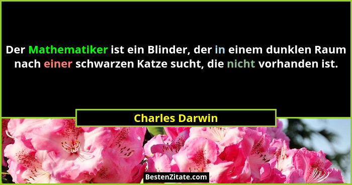 Der Mathematiker ist ein Blinder, der in einem dunklen Raum nach einer schwarzen Katze sucht, die nicht vorhanden ist.... - Charles Darwin
