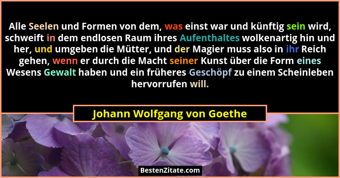 Alle Seelen und Formen von dem, was einst war und künftig sein wird, schweift in dem endlosen Raum ihres Aufenthaltes wol... - Johann Wolfgang von Goethe