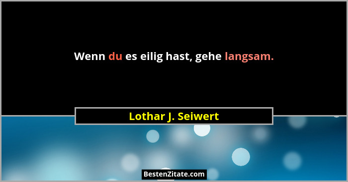 Wenn du es eilig hast, gehe langsam.... - Lothar J. Seiwert
