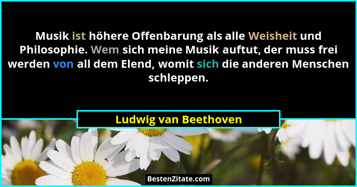 Musik ist höhere Offenbarung als alle Weisheit und Philosophie. Wem sich meine Musik auftut, der muss frei werden von all dem E... - Ludwig van Beethoven