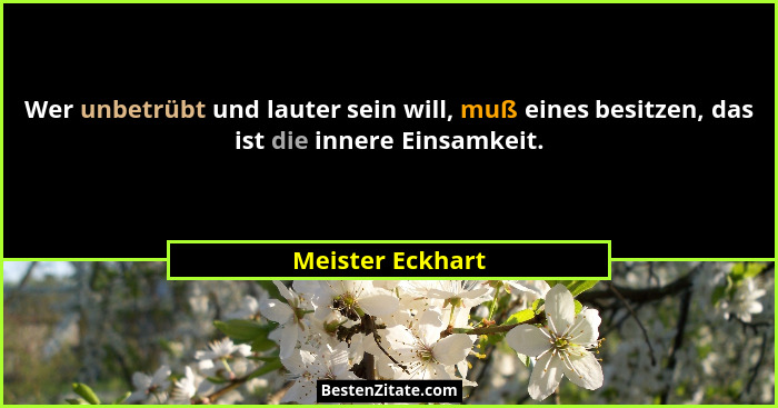 Wer unbetrübt und lauter sein will, muß eines besitzen, das ist die innere Einsamkeit.... - Meister Eckhart