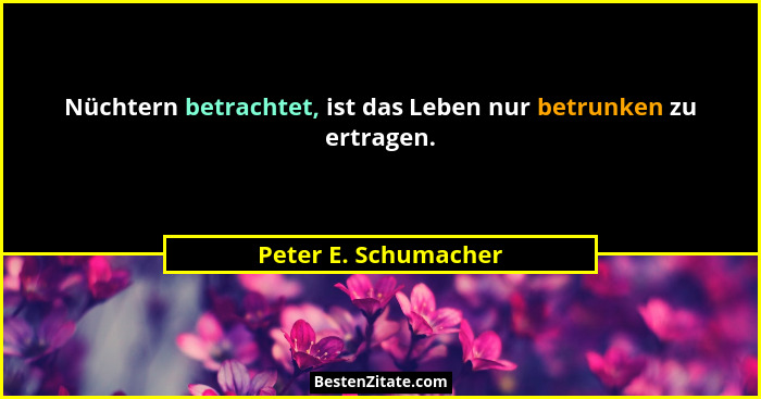 Nüchtern betrachtet, ist das Leben nur betrunken zu ertragen.... - Peter E. Schumacher