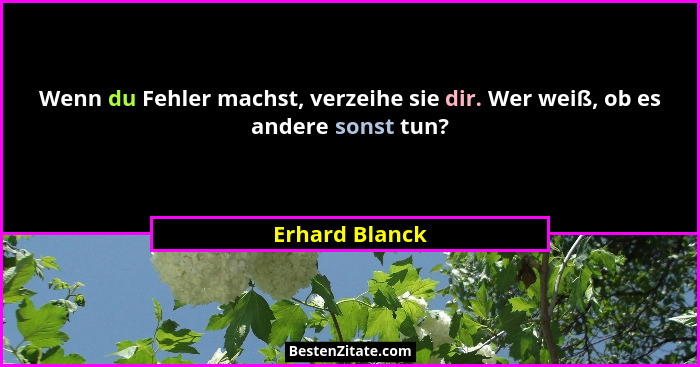 Wenn du Fehler machst, verzeihe sie dir. Wer weiß, ob es andere sonst tun?... - Erhard Blanck