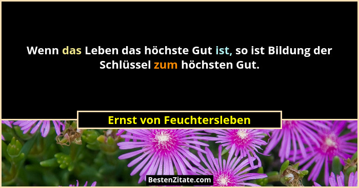 Wenn das Leben das höchste Gut ist, so ist Bildung der Schlüssel zum höchsten Gut.... - Ernst von Feuchtersleben