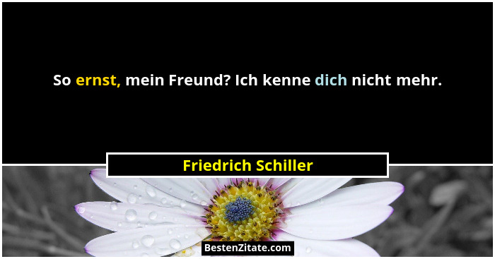 So ernst, mein Freund? Ich kenne dich nicht mehr.... - Friedrich Schiller