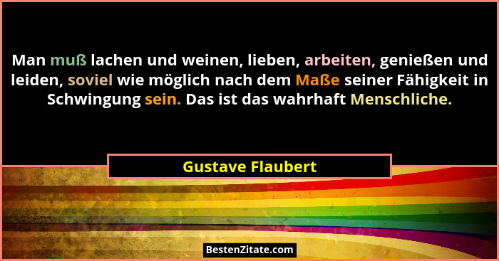 Man muß lachen und weinen, lieben, arbeiten, genießen und leiden, soviel wie möglich nach dem Maße seiner Fähigkeit in Schwingung s... - Gustave Flaubert